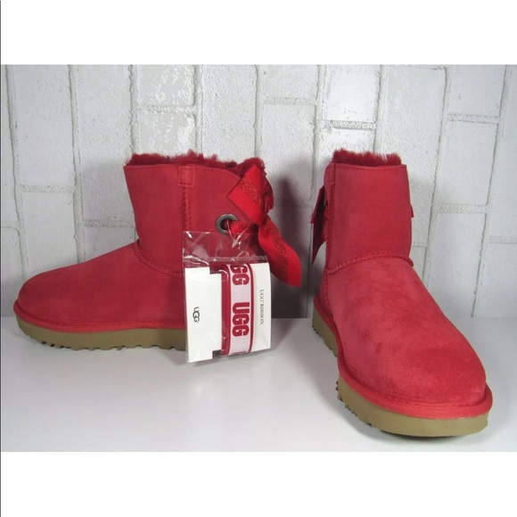 UGG MINI BAILEY BOW CUSTOMIZABLE RIBBON RED BOOTS - Picture 5 of 7